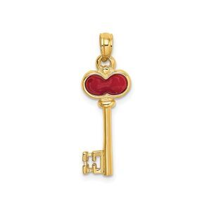 14K Yellow Gold Key Heart Charm Pendant (No Chain)